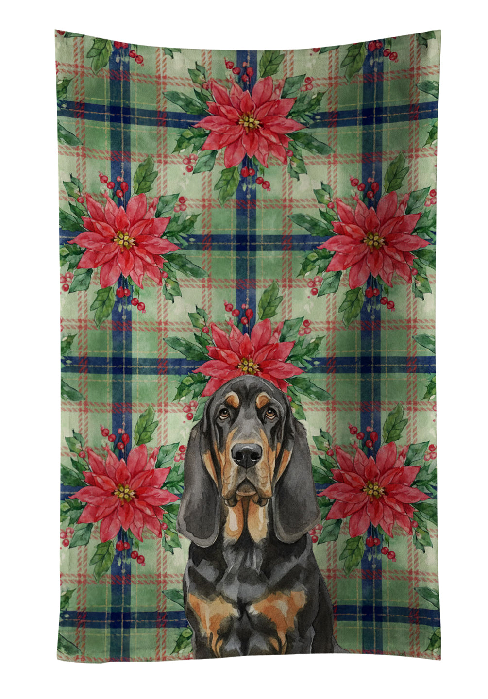 Black and Tan Bloodhound Christmas PoinsettIas Kitchen Towel Velour Plush Front and Cotton Loop Back Machine Washable