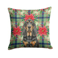 Black and Tan Bloodhound Christmas PoinsettIas Decorative Throw Pillow 14x14 Indoor Outdoor Accent Cushion, Fabric Cover with Insert for Sofa, Bed, Porch & Living Room