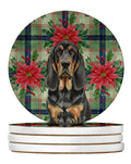 Black and Tan Bloodhound Christmas PoinsettIas Large Sandstone Coasters Pack of 4 Absorbent Round Coasters Decor Gifts for Men or Women, 4 in, Multicolor