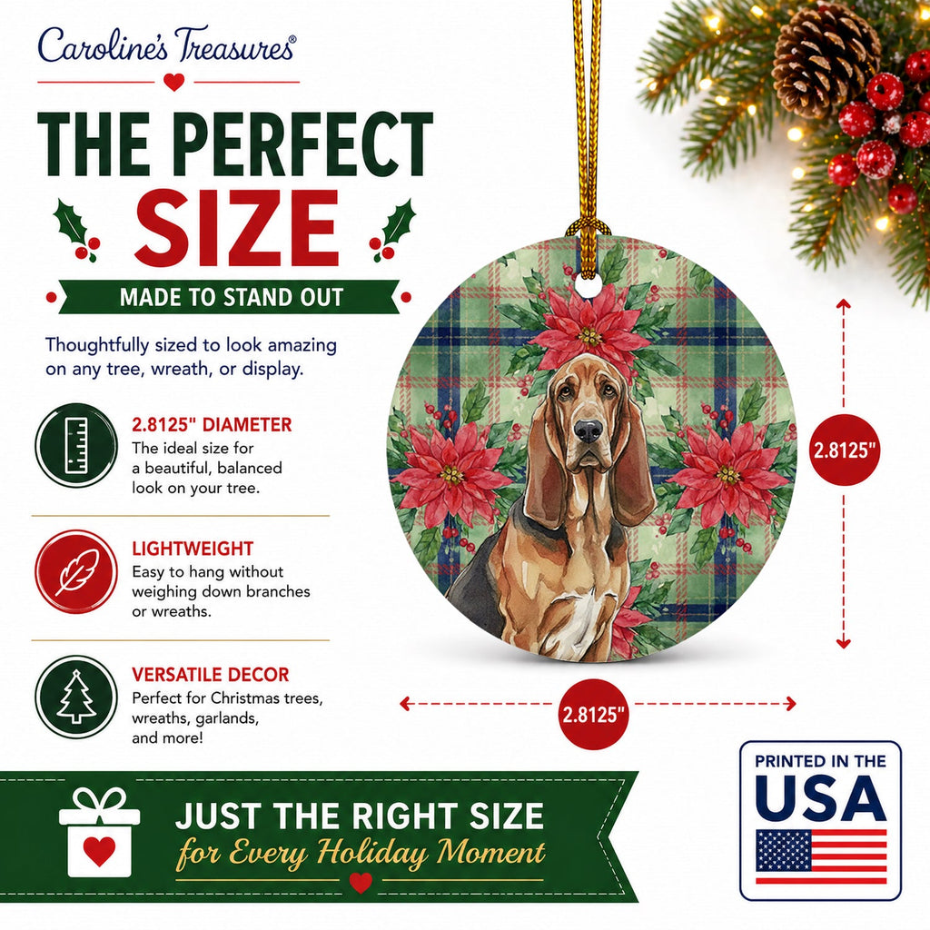 Liver and Tan Bloodhound Christmas PoinsettIas Ceramic Ornament Christmas Tree Hanging Decorations for Home Christmas Holiday, Party, Gift, 3 in, Multicolor