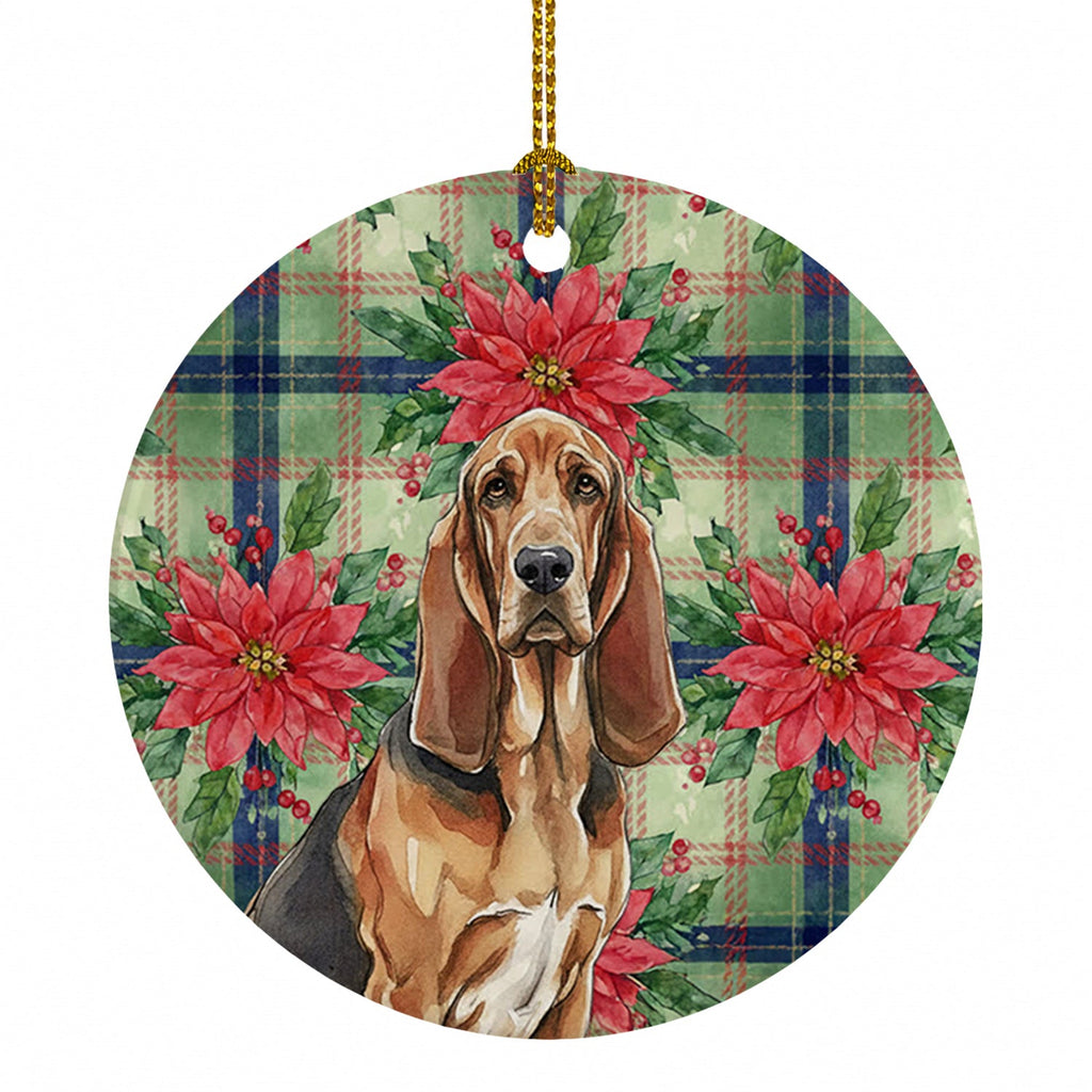 Liver and Tan Bloodhound Christmas PoinsettIas Ceramic Ornament Christmas Tree Hanging Decorations for Home Christmas Holiday, Party, Gift, 3 in, Multicolor