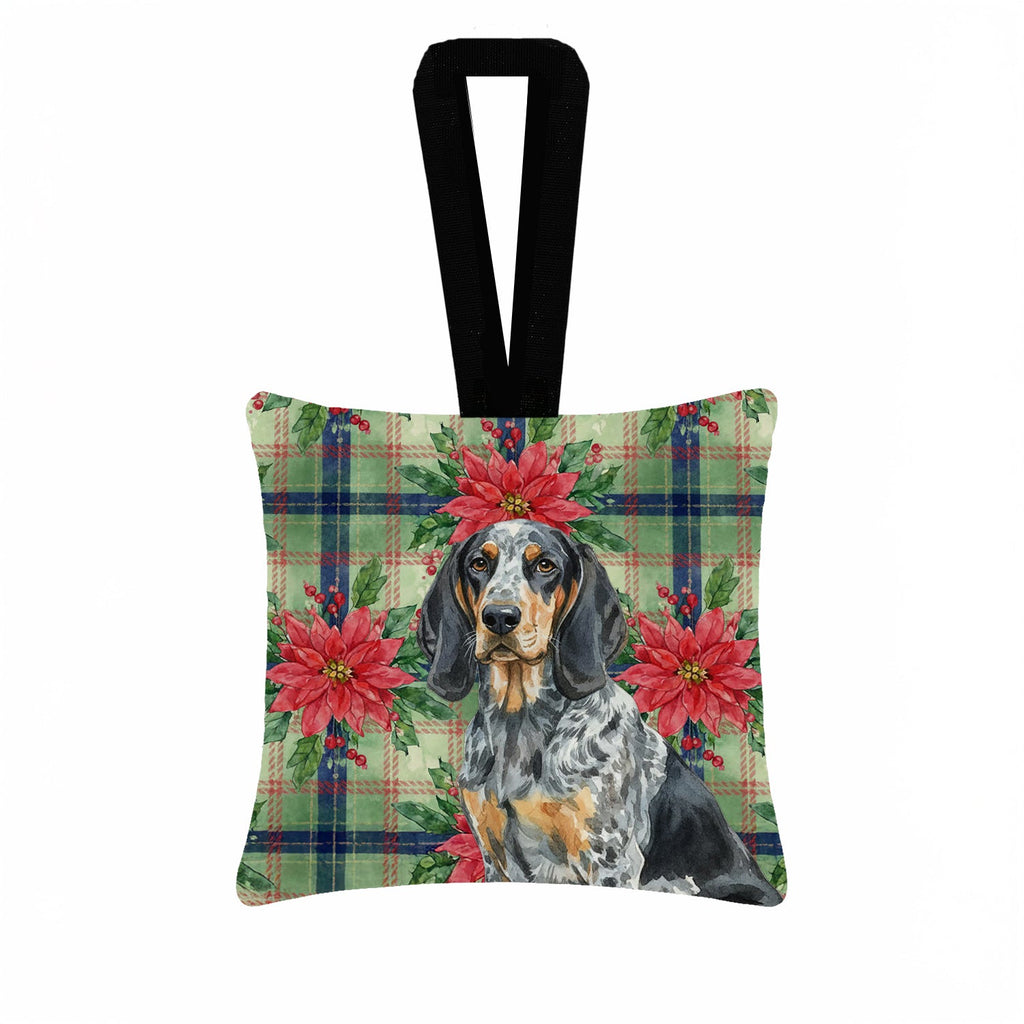 Bluetick Coonhound Christmas PoinsettIas Hanging Square Fabric Ornament 3.5 � 3.5 Decorative Door-Knob & Tree Hanger, Soft Fabric