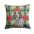 Bluetick Coonhound Christmas PoinsettIas Decorative Throw Pillow 18x18 Indoor Outdoor Accent Cushion, Fabric Cover with Insert for Sofa, Bed, Porch & Living Room