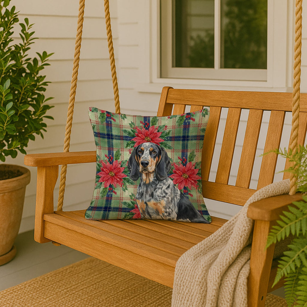 Bluetick Coonhound Christmas PoinsettIas Decorative Throw Pillow 18x18 Indoor Outdoor Accent Cushion, Fabric Cover with Insert for Sofa, Bed, Porch & Living Room