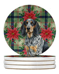Bluetick Coonhound Christmas PoinsettIas Large Sandstone Coasters Pack of 4 Absorbent Round Coasters Decor Gifts for Men or Women, 4 in, Multicolor
