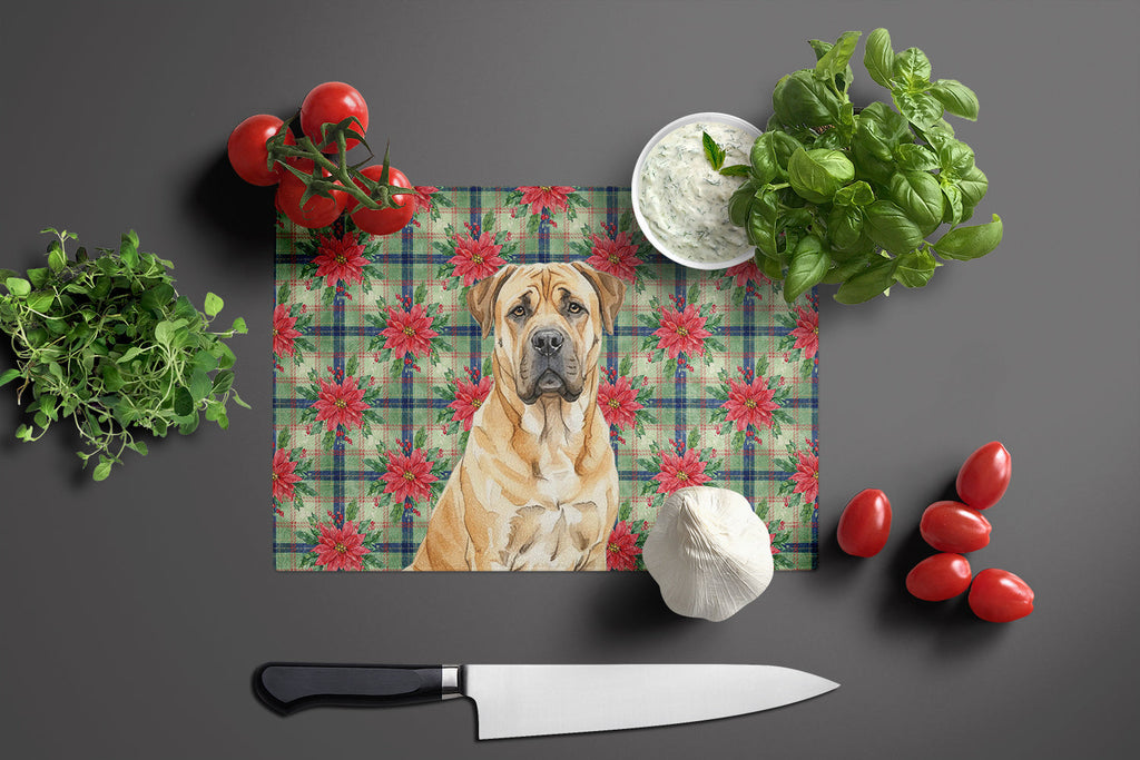 Fawn Boerboel Christmas PoinsettIas Cutting Board Tempered Glass Kitchen Cutting Surface, Heat Resistant Chopping, Non-Slip Feet, Food Prep & Serving
