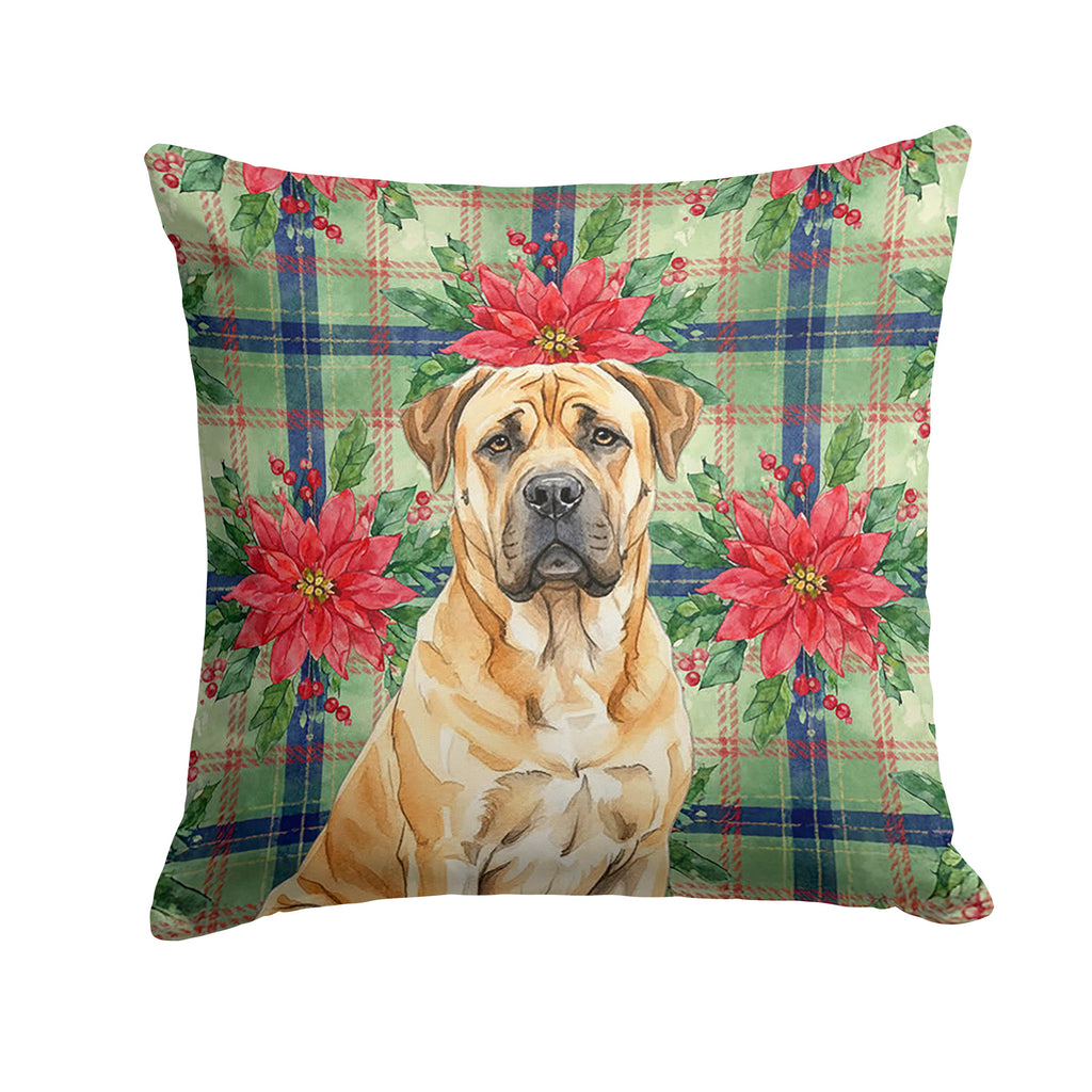 Fawn Boerboel Christmas PoinsettIas Decorative Throw Pillow 18x18 Indoor Outdoor Accent Cushion, Fabric Cover with Insert for Sofa, Bed, Porch & Living Room