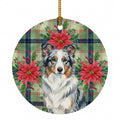 Blue Merle Border Collie Christmas PoinsettIas Ceramic Ornament Christmas Tree Hanging Decorations for Home Christmas Holiday, Party, Gift, 3 in, Multicolor