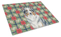 Blue Merle Border Collie Christmas PoinsettIas Cutting Board Tempered Glass Kitchen Cutting Surface, Heat Resistant Chopping, Non-Slip Feet, Food Prep & Serving