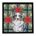 Blue Merle Border Collie Christmas PoinsettIas Framed Metal Print Bathroom, Kitchen, Office, Home Decor Wall Art Ready to Hang, Square, 8X8