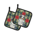 Blue Merle Border Collie Christmas PoinsettIas Pot Holder Set of 2 Heat Resistant Quilted Hot Pads 7.5 x 7.5 Inch, Insulated Kitchen Trivets for Cooking & Baking