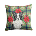 Border Collie Christmas PoinsettIas Decorative Throw Pillow 14x14 Indoor Outdoor Accent Cushion, Fabric Cover with Insert for Sofa, Bed, Porch & Living Room