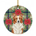 Red and White Border Collie Christmas PoinsettIas Ceramic Ornament Christmas Tree Hanging Decorations for Home Christmas Holiday, Party, Gift, 3 in, Multicolor