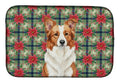 Red and White Border Collie Christmas PoinsettIas Dish Drying Mat Absorbent Dish Drying Mat Pad for Kitchen Counter Dish Drainer Mat for Countertop, 14 x 21", Multicolor