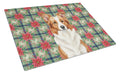 Red and White Border Collie Christmas PoinsettIas Cutting Board Tempered Glass Kitchen Cutting Surface, Heat Resistant Chopping, Non-Slip Feet, Food Prep & Serving