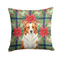 Red and White Border Collie Christmas PoinsettIas Decorative Throw Pillow 18x18 Indoor Outdoor Accent Cushion, Fabric Cover with Insert for Sofa, Bed, Porch & Living Room