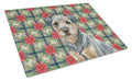 Blue and Tan Border Terrier Christmas PoinsettIas Cutting Board Tempered Glass Kitchen Cutting Surface, Heat Resistant Chopping, Non-Slip Feet, Food Prep & Serving