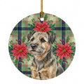 Grizzle and Tan Border Terrier Christmas PoinsettIas Ceramic Ornament Christmas Tree Hanging Decorations for Home Christmas Holiday, Party, Gift, 3 in, Multicolor