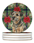 Grizzle and Tan Border Terrier Christmas PoinsettIas Large Sandstone Coasters Pack of 4 Absorbent Round Coasters Decor Gifts for Men or Women, 4 in, Multicolor