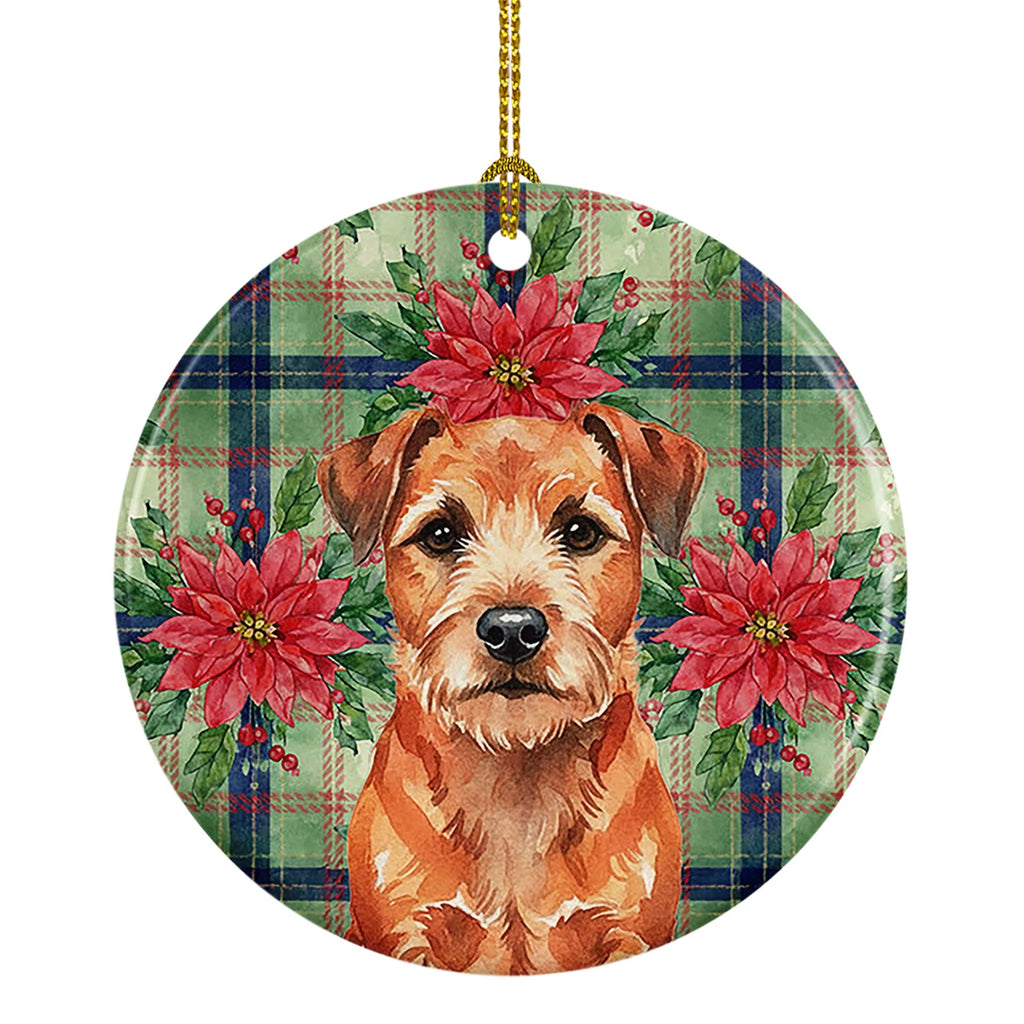 Red Border Terrier Christmas PoinsettIas Ceramic Ornament Christmas Tree Hanging Decorations for Home Christmas Holiday, Party, Gift, 3 in, Multicolor