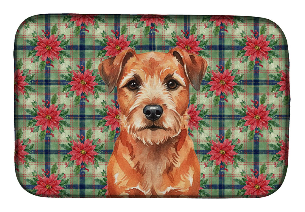 Red Border Terrier Christmas PoinsettIas Dish Drying Mat Absorbent Dish Drying Mat Pad for Kitchen Counter Dish Drainer Mat for Countertop, 14 x 21", Multicolor