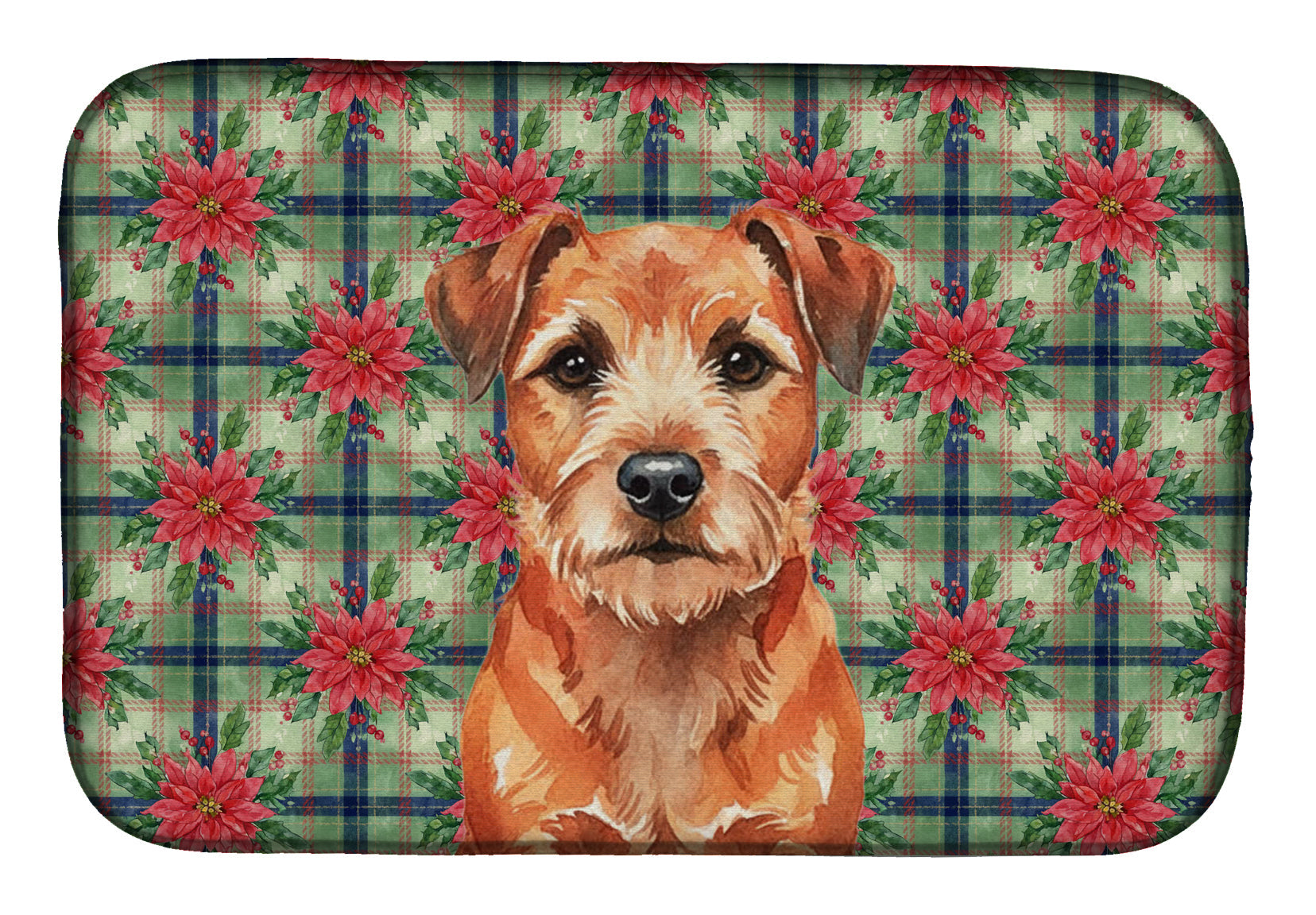 Red Border Terrier Christmas PoinsettIas Dish Drying Mat Absorbent Dish Drying Mat Pad for Kitchen Counter Dish Drainer Mat for Countertop, 14 x 21", Multicolor