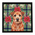 Red Border Terrier Christmas PoinsettIas Framed Metal Print Bathroom, Kitchen, Office, Home Decor Wall Art Ready to Hang, Square, 8X8