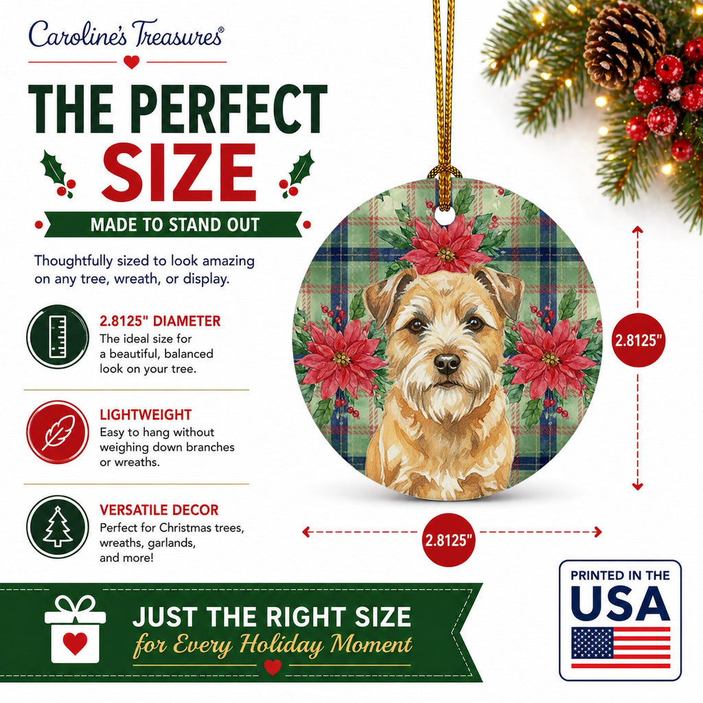 Wheaten Border Terrier Christmas PoinsettIas Ceramic Ornament Christmas Tree Hanging Decorations for Home Christmas Holiday, Party, Gift, 3 in, Multicolor
