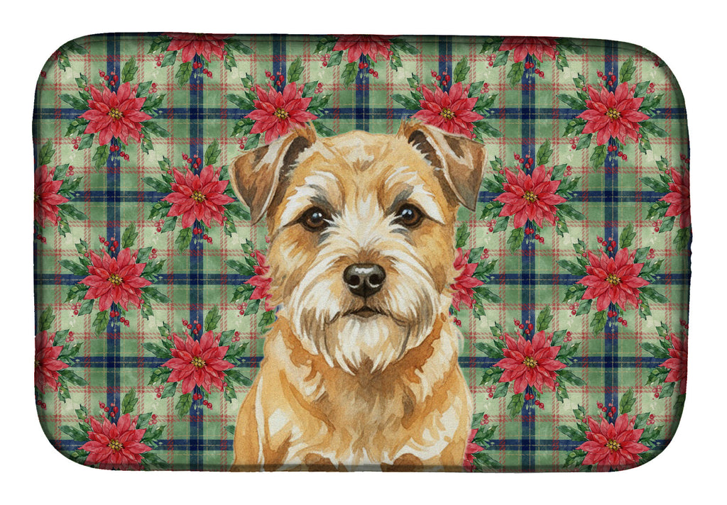 Wheaten Border Terrier Christmas PoinsettIas Dish Drying Mat Absorbent Dish Drying Mat Pad for Kitchen Counter Dish Drainer Mat for Countertop, 14 x 21", Multicolor