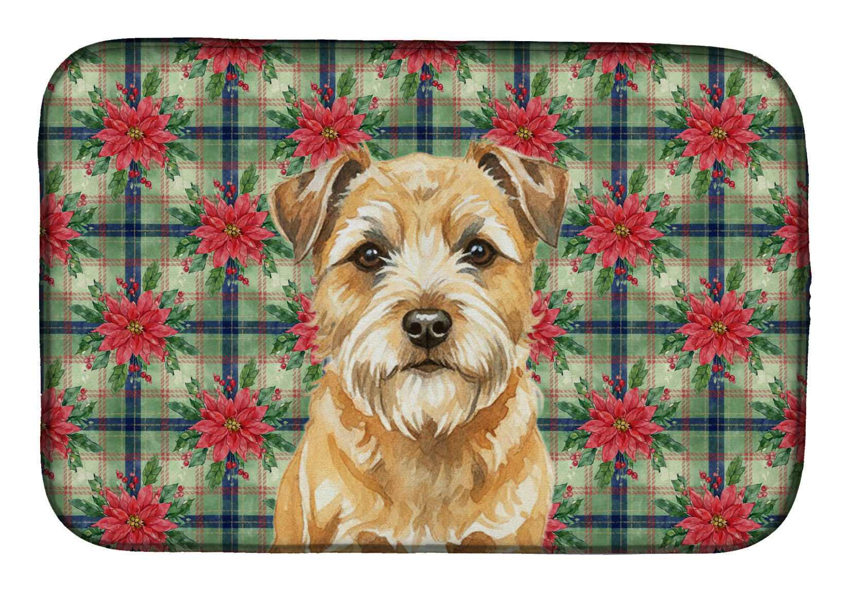 Wheaten Border Terrier Christmas PoinsettIas Dish Drying Mat Absorbent Dish Drying Mat Pad for Kitchen Counter Dish Drainer Mat for Countertop, 14 x 21", Multicolor