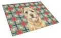 Wheaten Border Terrier Christmas PoinsettIas Cutting Board Tempered Glass Kitchen Cutting Surface, Heat Resistant Chopping, Non-Slip Feet, Food Prep & Serving