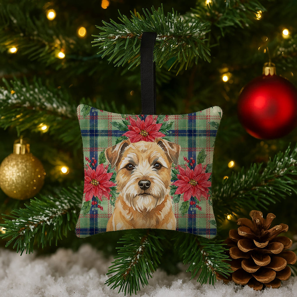 Wheaten Border Terrier Christmas PoinsettIas Hanging Square Fabric Ornament 3.5 � 3.5 Decorative Door-Knob & Tree Hanger, Soft Fabric