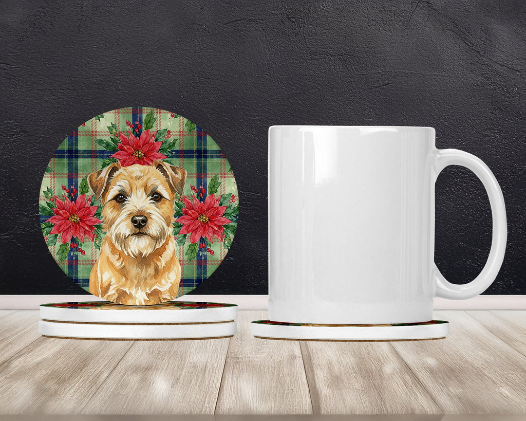 Wheaten Border Terrier Christmas PoinsettIas Large Sandstone Coasters Pack of 4 Absorbent Round Coasters Decor Gifts for Men or Women, 4 in, Multicolor