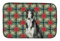 Black and White Borzoi Christmas PoinsettIas Dish Drying Mat Absorbent Dish Drying Mat Pad for Kitchen Counter Dish Drainer Mat for Countertop, 14 x 21", Multicolor