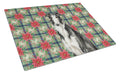 Black and White Borzoi Christmas PoinsettIas Cutting Board Tempered Glass Kitchen Cutting Surface, Heat Resistant Chopping, Non-Slip Feet, Food Prep & Serving