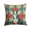 Black and White Borzoi Christmas PoinsettIas Decorative Throw Pillow 18x18 Indoor Outdoor Accent Cushion, Fabric Cover with Insert for Sofa, Bed, Porch & Living Room