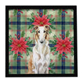 Borzoi Christmas PoinsettIas Framed Metal Print Bathroom, Kitchen, Office, Home Decor Wall Art Ready to Hang, Square, 8X8