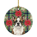 Brindle Boston Terrier Christmas PoinsettIas Ceramic Ornament Christmas Tree Hanging Decorations for Home Christmas Holiday, Party, Gift, 3 in, Multicolor