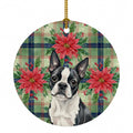 Boston Terrier Christmas PoinsettIas Ceramic Ornament Christmas Tree Hanging Decorations for Home Christmas Holiday, Party, Gift, 3 in, Multicolor