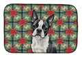 Boston Terrier Christmas PoinsettIas Dish Drying Mat Absorbent Dish Drying Mat Pad for Kitchen Counter Dish Drainer Mat for Countertop, 14 x 21", Multicolor