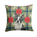 Boston Terrier Christmas PoinsettIas Decorative Throw Pillow 18x18 Indoor Outdoor Accent Cushion, Fabric Cover with Insert for Sofa, Bed, Porch & Living Room