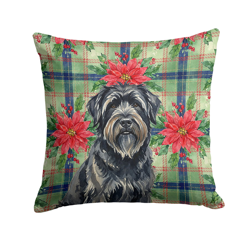 Bouvier des Flandres Christmas PoinsettIas Decorative Throw Pillow 14x14 Indoor Outdoor Accent Cushion, Fabric Cover with Insert for Sofa, Bed, Porch & Living Room