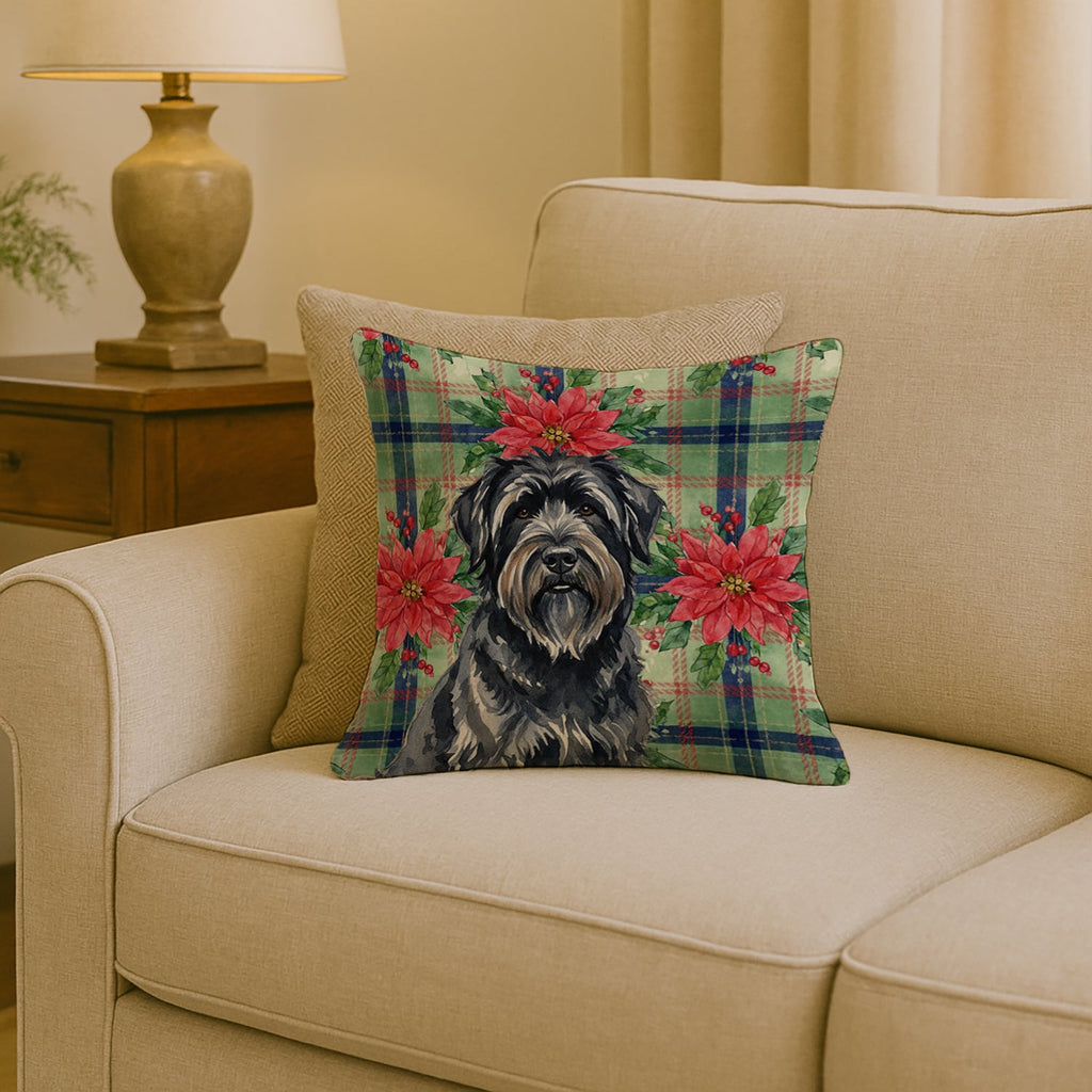 Bouvier des Flandres Christmas PoinsettIas Decorative Throw Pillow 18x18 Indoor Outdoor Accent Cushion, Fabric Cover with Insert for Sofa, Bed, Porch & Living Room