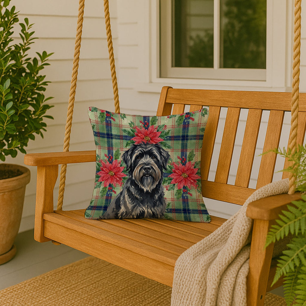 Bouvier des Flandres Christmas PoinsettIas Decorative Throw Pillow 18x18 Indoor Outdoor Accent Cushion, Fabric Cover with Insert for Sofa, Bed, Porch & Living Room