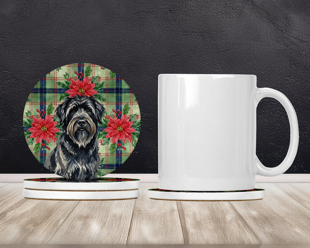 Bouvier des Flandres Christmas PoinsettIas Large Sandstone Coasters Pack of 4 Absorbent Round Coasters Decor Gifts for Men or Women, 4 in, Multicolor