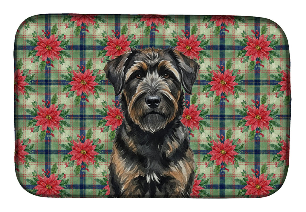 Brindle Bouvier des Flandres Christmas PoinsettIas Dish Drying Mat Absorbent Dish Drying Mat Pad for Kitchen Counter Dish Drainer Mat for Countertop, 14 x 21", Multicolor