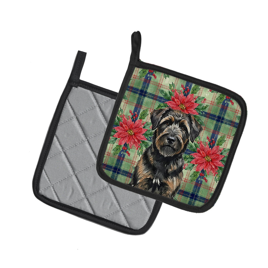 Brindle Bouvier des Flandres Christmas PoinsettIas Pot Holder Set of 2 Heat Resistant Quilted Hot Pads 7.5 x 7.5 Inch, Insulated Kitchen Trivets for Cooking & Baking