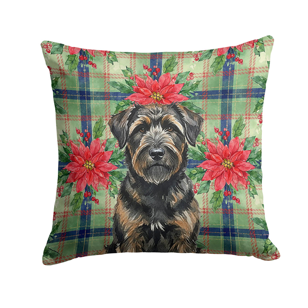 Brindle Bouvier des Flandres Christmas PoinsettIas Decorative Throw Pillow 14x14 Indoor Outdoor Accent Cushion, Fabric Cover with Insert for Sofa, Bed, Porch & Living Room