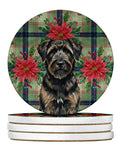 Brindle Bouvier des Flandres Christmas PoinsettIas Large Sandstone Coasters Pack of 4 Absorbent Round Coasters Decor Gifts for Men or Women, 4 in, Multicolor