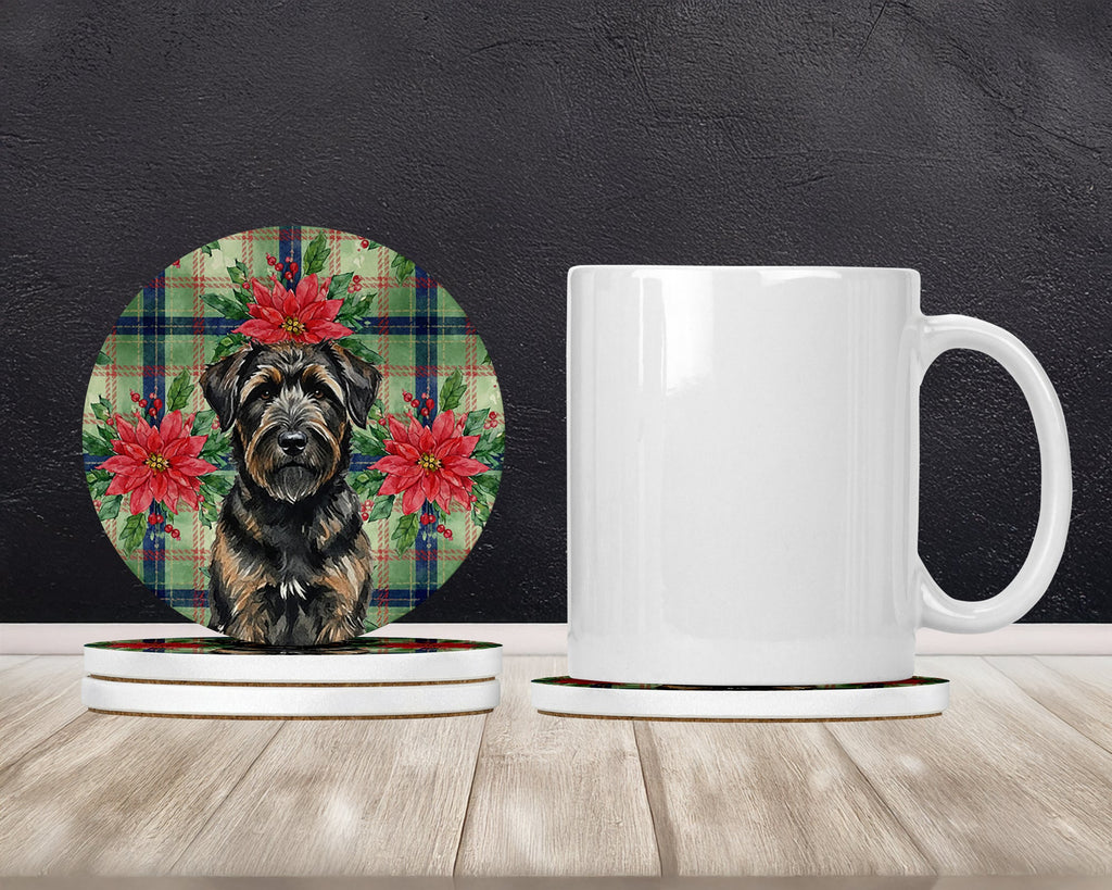 Brindle Bouvier des Flandres Christmas PoinsettIas Large Sandstone Coasters Pack of 4 Absorbent Round Coasters Decor Gifts for Men or Women, 4 in, Multicolor